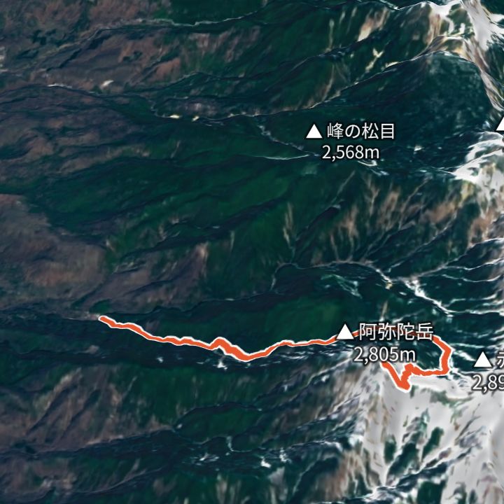 阿弥陀岳（美濃戸から）の 3D の地図