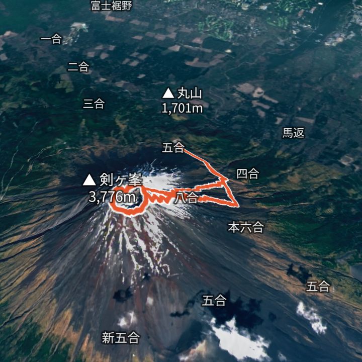富士山（吉田ルート・五合目から）の 3D の地図