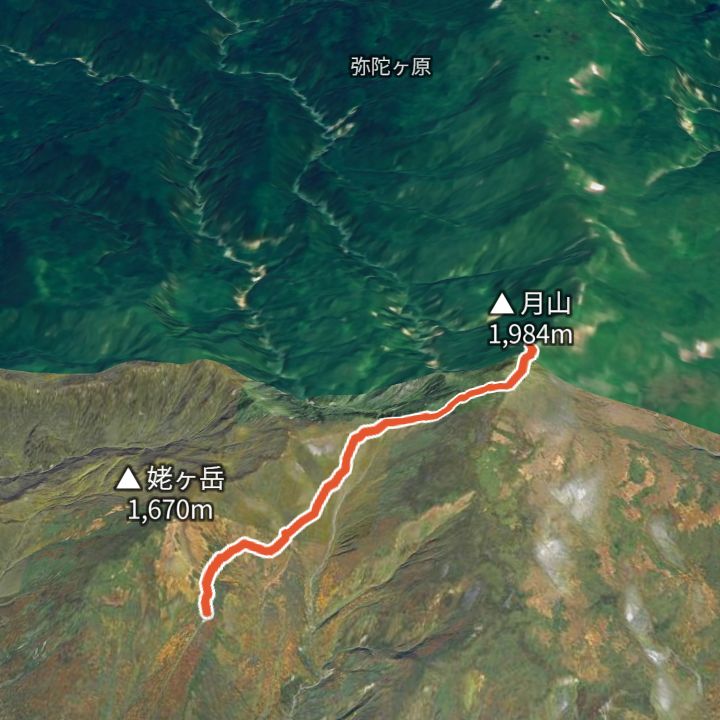 月山（月山リフト上駅から）の 3D の地図