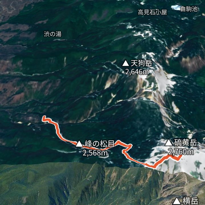 硫黄岳（桜平から）の 3D の地図