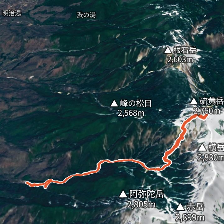 硫黄岳（美濃戸から）の 3D の地図
