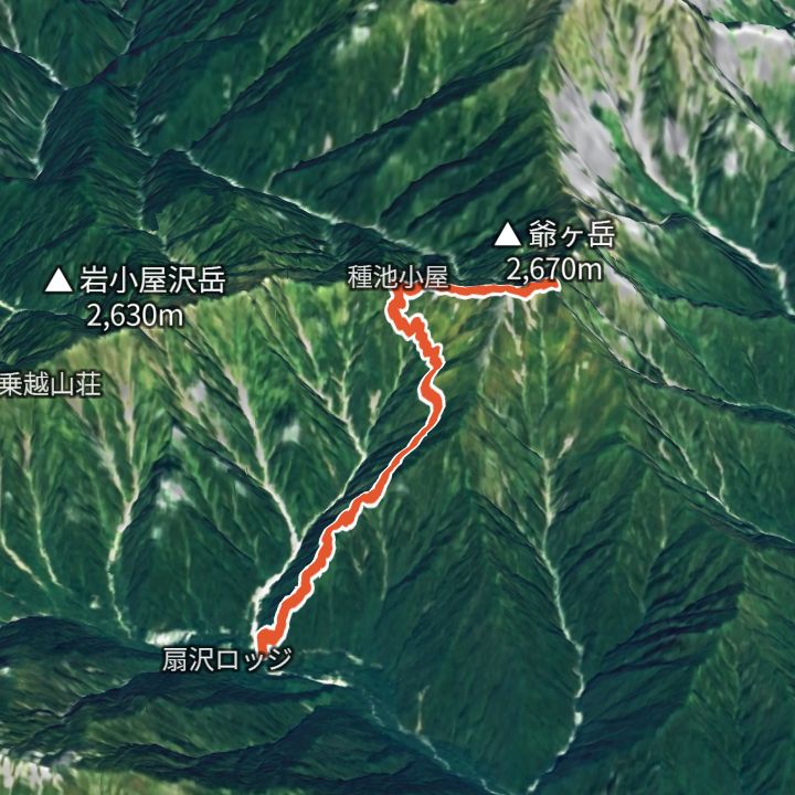 爺ヶ岳（扇沢から）の 3D の地図