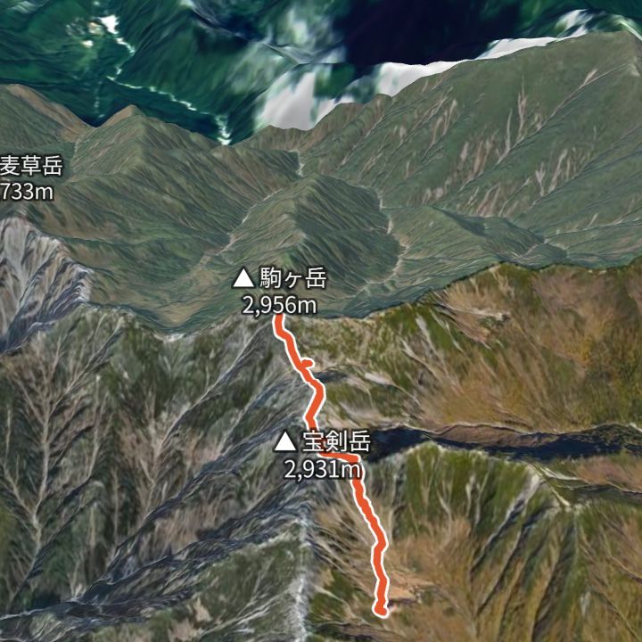 木曽駒ヶ岳（千畳敷カールから往復）の 3D の地図