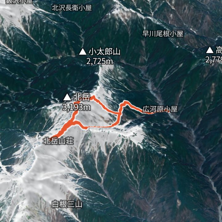 北岳（広河原から）の 3D の地図