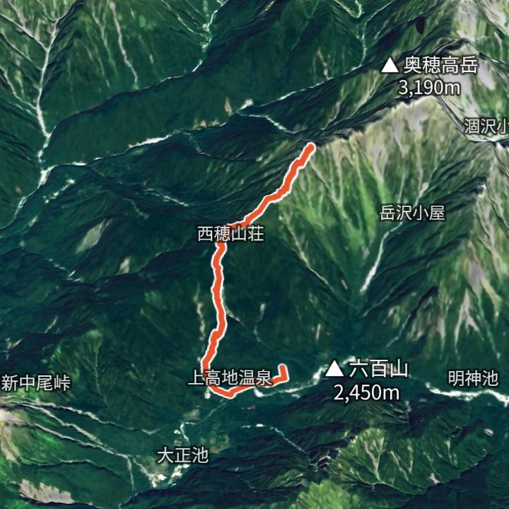 西穂高岳（上高地から）の 3D の地図