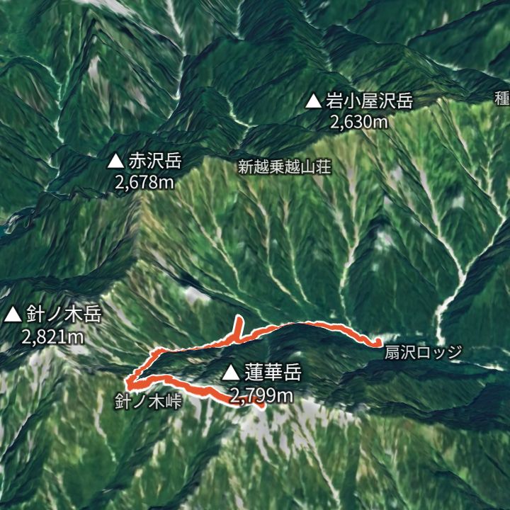 蓮華岳（扇沢駅から）の 3D の地図