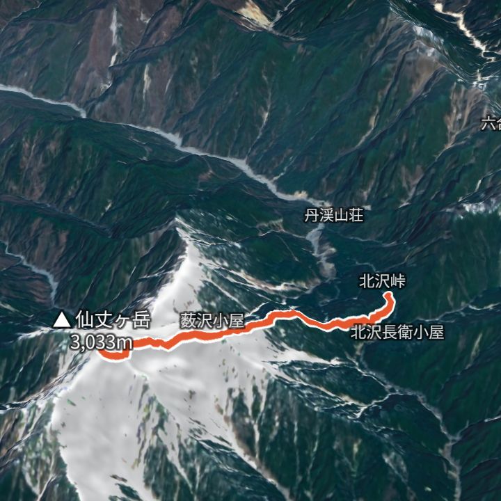 仙丈ヶ岳（北沢峠から）の 3D の地図