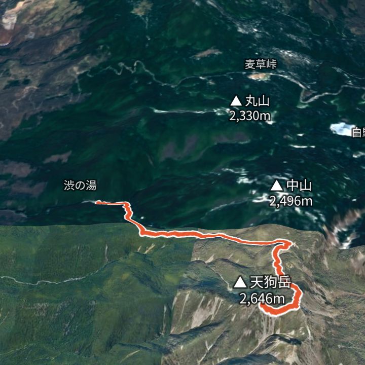 天狗岳（渋の湯から）の 3D の地図