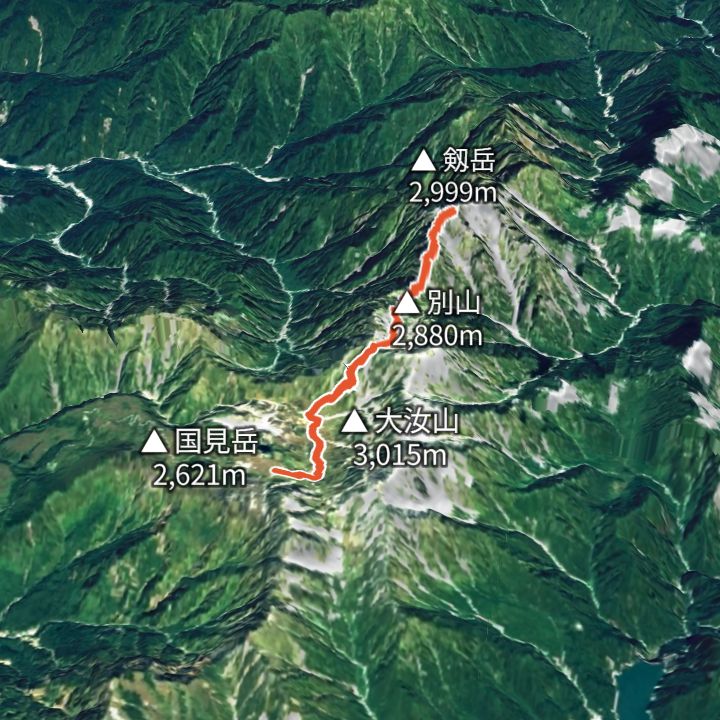 剱岳（室堂ターミナルから）の 3D の地図