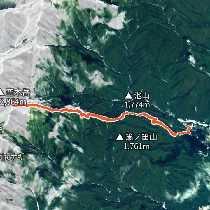空木岳（駒ヶ根高原から）の 3D の地図